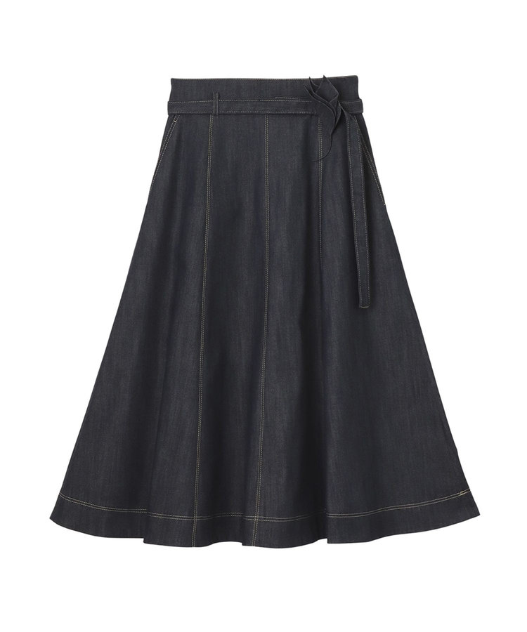 ANAYI デニムライクコサージュ付きスカート indigo (66)